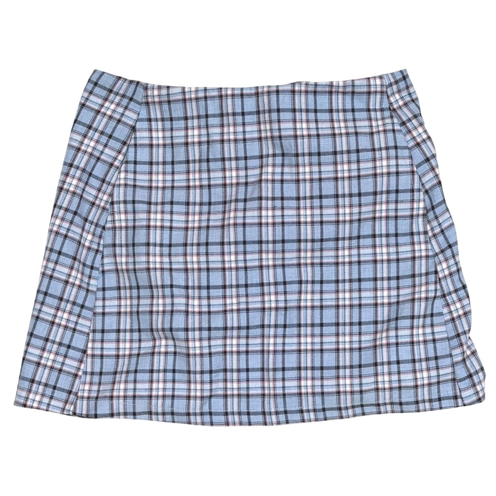 Urban Outfitters Skirt Womens XS Blue Pink Plaid Mini A-Line Woven Back Zip Y2K